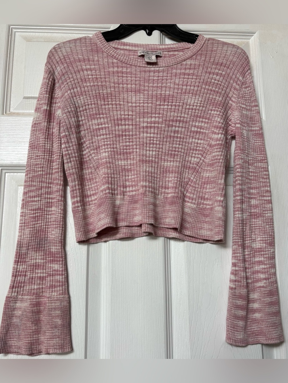 Sincerely Jules Pink Marled Ribbed Long-Sleeve Crop Top
